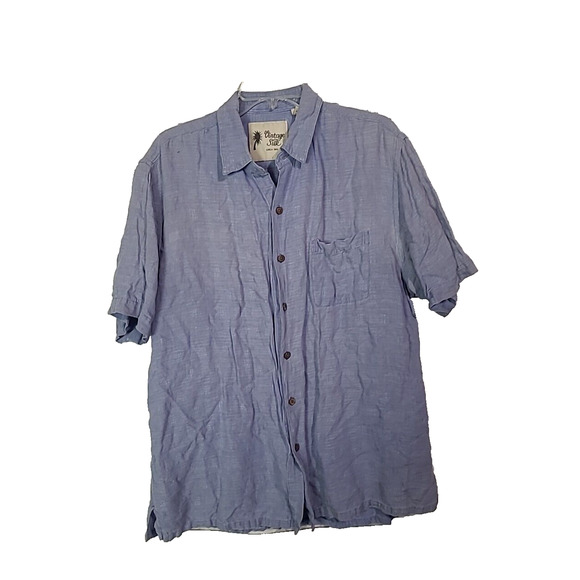 CITY Short Sleeve Open Collar Silk Shirt, Box Shirt, Men's Size L silk blue type Vintage Second Hand
